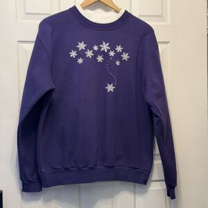 VTG Top Stitch Morning Sun Sweatshirt Embroidered Snowflake Purple Double Collar